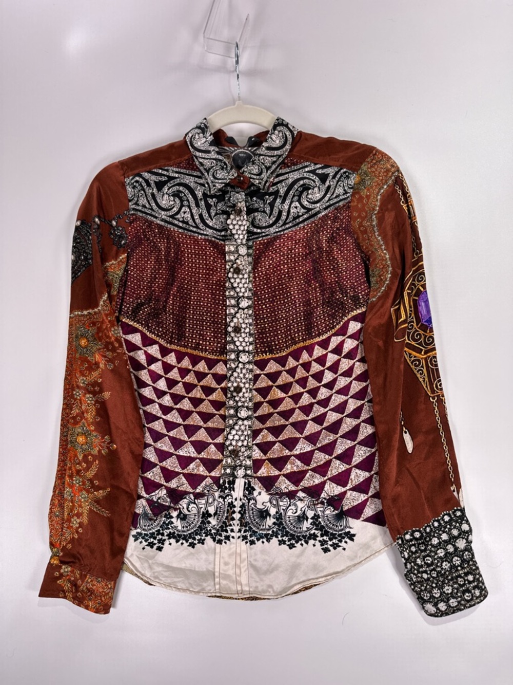Etro 100% Silk Colorblock Geometric Paisley Long Sleeve Blouse IT 40 US 4 - Picture 2 of 10